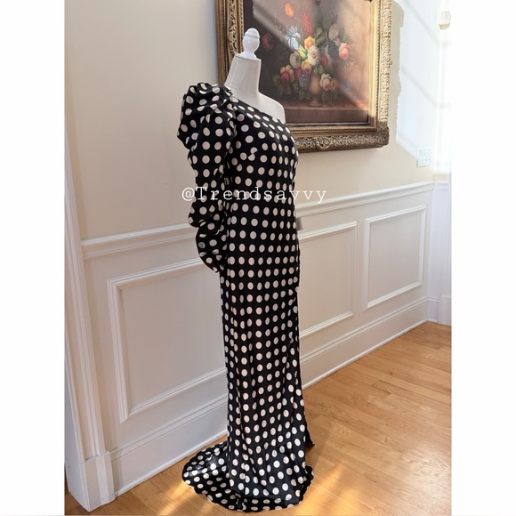 ANTHROPOLOGIE Mac Duggal One Shoulder Polka Dot Sheath Gown Maxi Dress 10 NWT - Picture 13 of 17